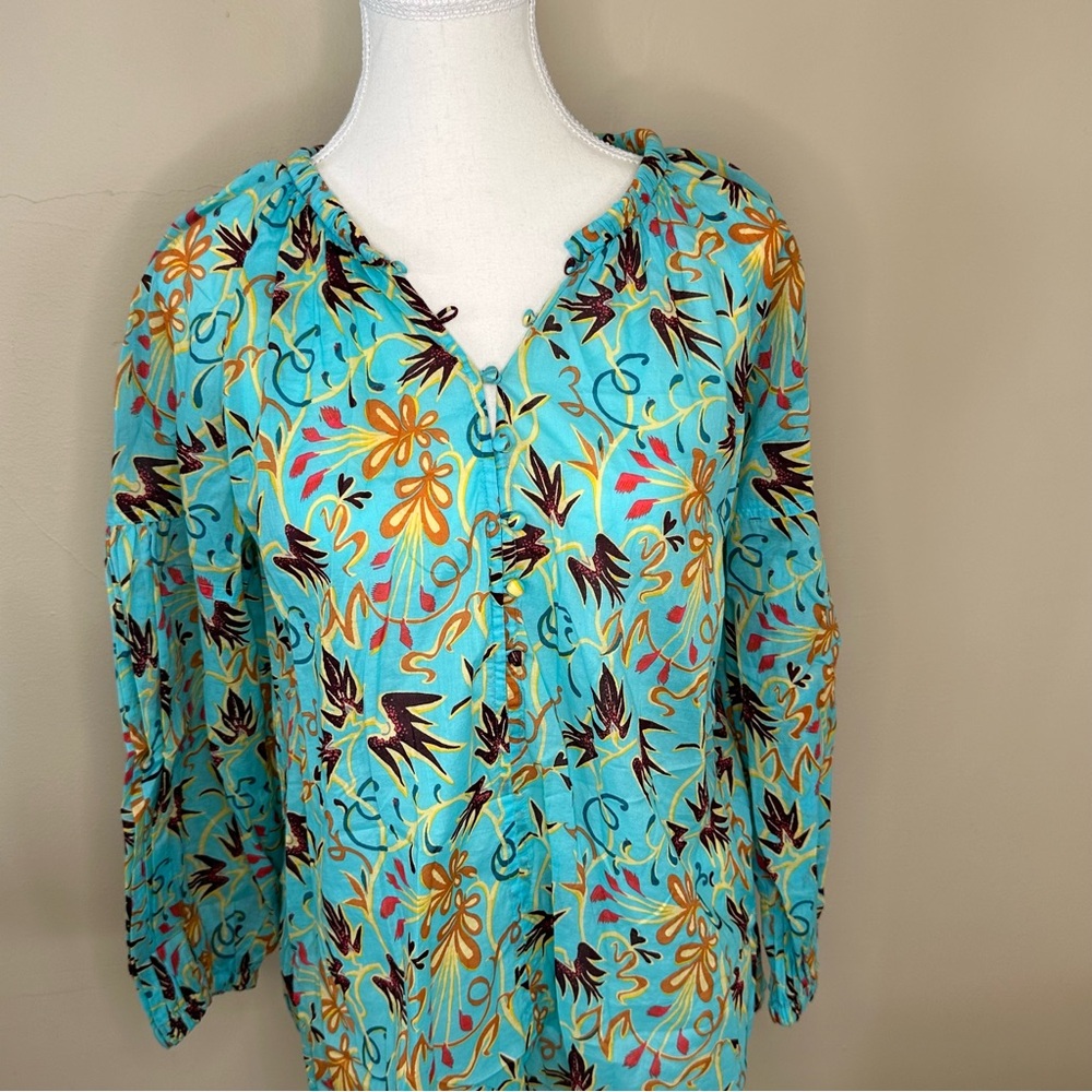 🆕 A.L.C Blouse Capri Top Grotto Multi Aqua Floral Size 0 - Picture 6 of 7
